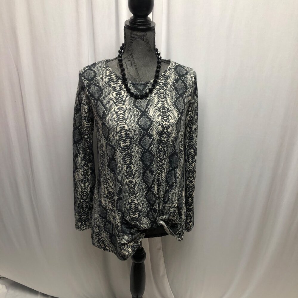 Lildy Knot Front Tunic Womens Size Small Medium Snake Print Long Sleeve Top NEW